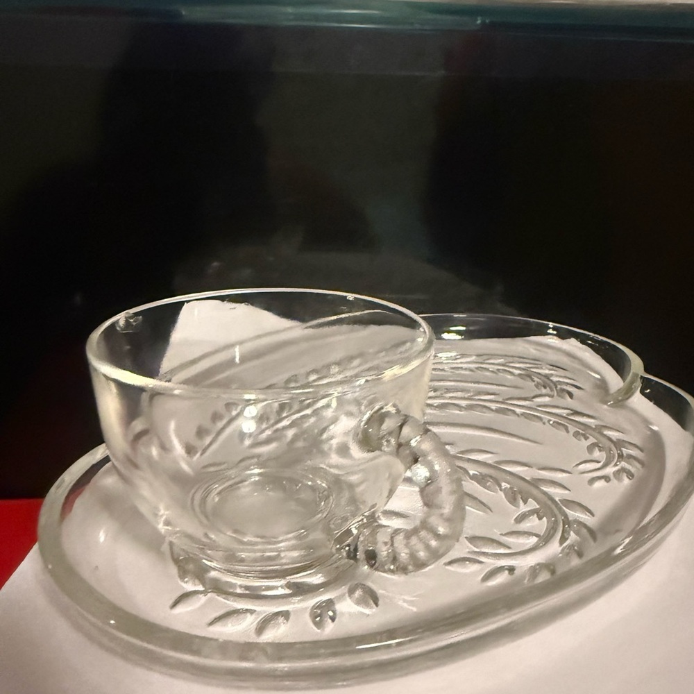 Vintage Homestead Federal Glass Snack Plate with Glass Cup.